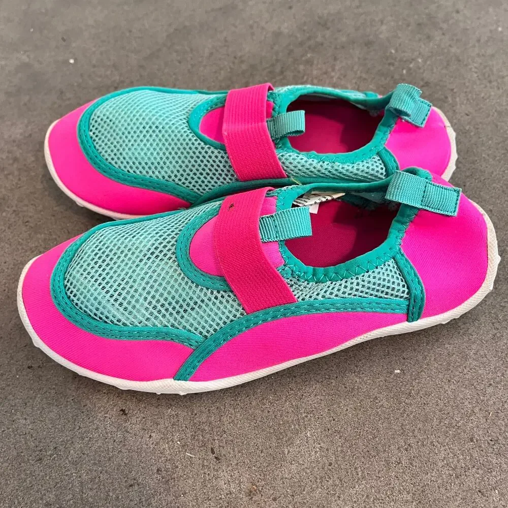 pink teal Youth girls water shoes size 13 slip on outdoor